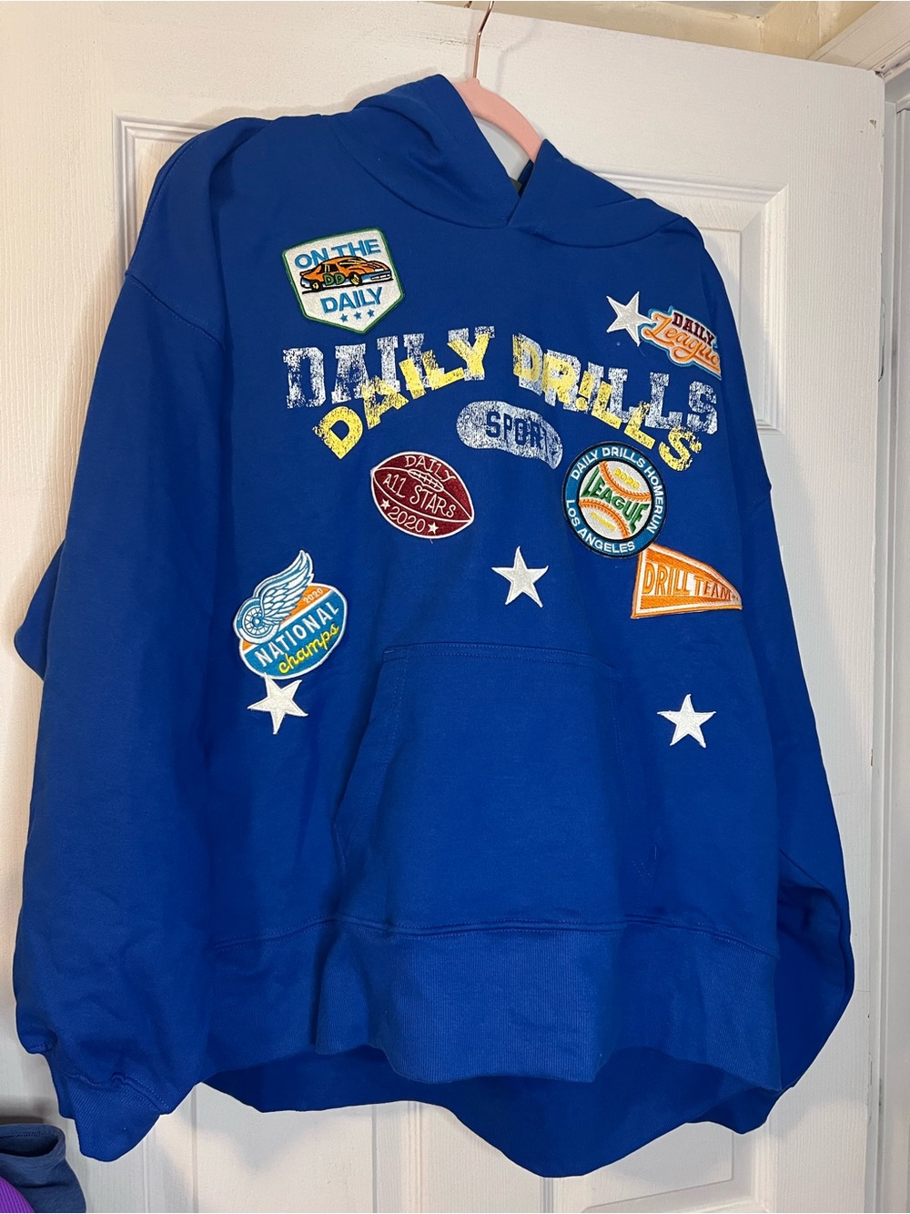 #828 NWT Daily Drills Oversized All Stars Hoodie Cobalt M/L Patch